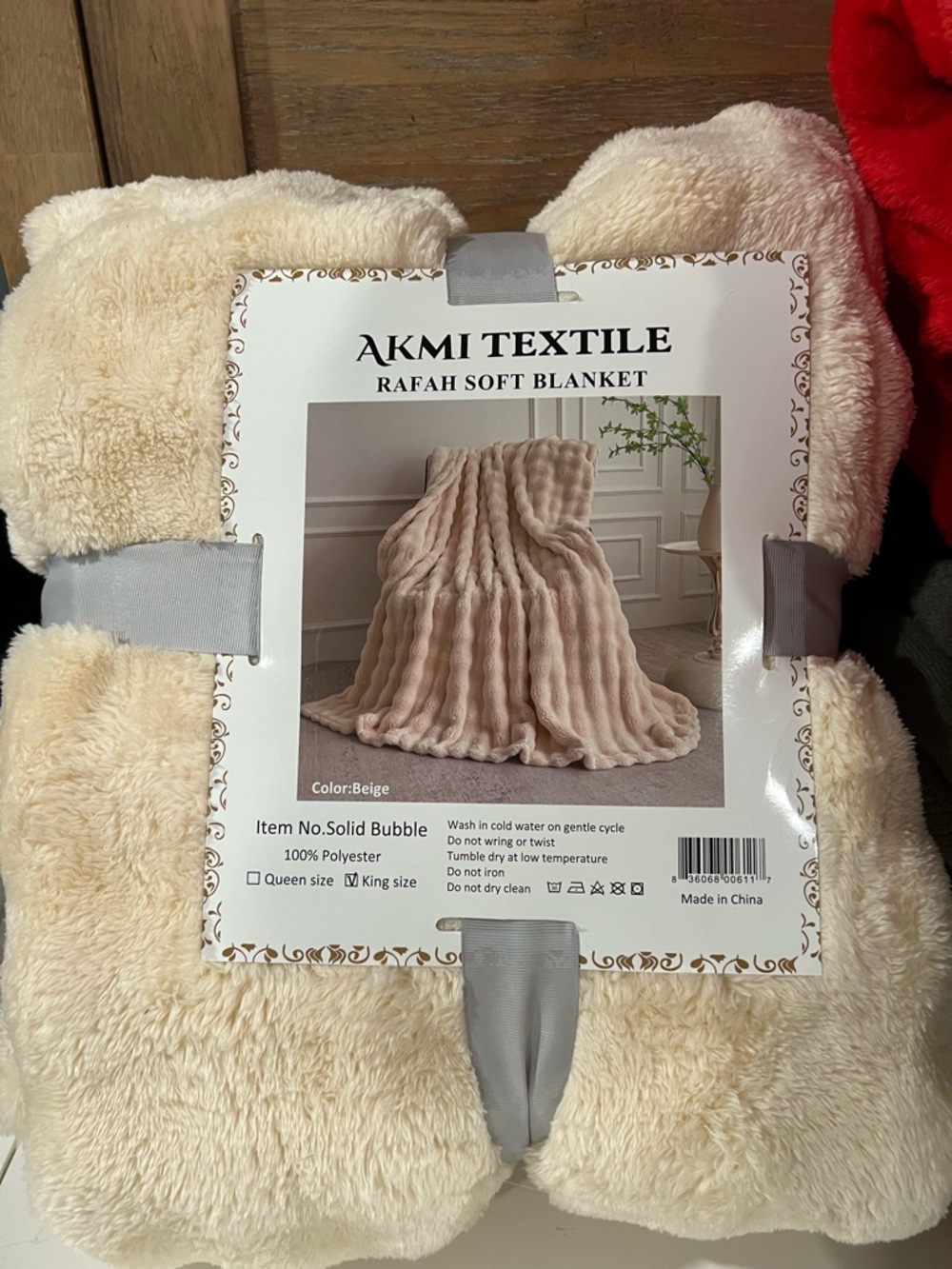 Akmi Textile Rafah Plush Blanket - Beige Cozy Throw